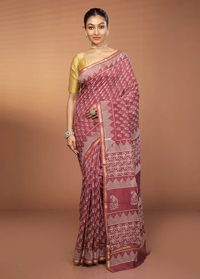 Maroon Chanderi Cotton Saree With Blouse Piece - Image 2
