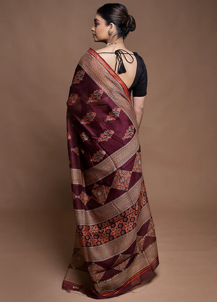 Maroon Chanderi Cotton Saree With Blouse Piece - Image 3
