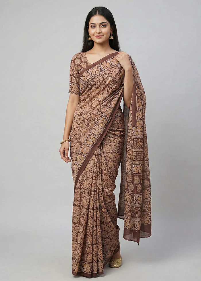 Maroon Chanderi Cotton Saree With Blouse Piece
