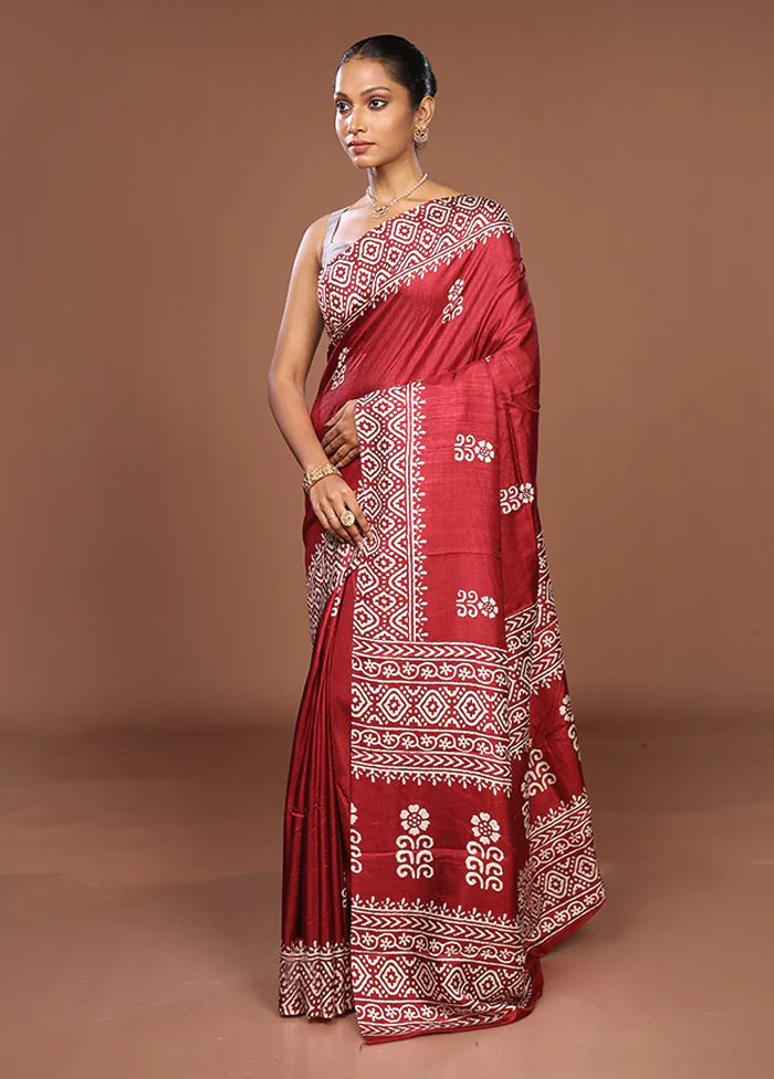 Maroon Chanderi Cotton Saree With Blouse Piece - Image 4