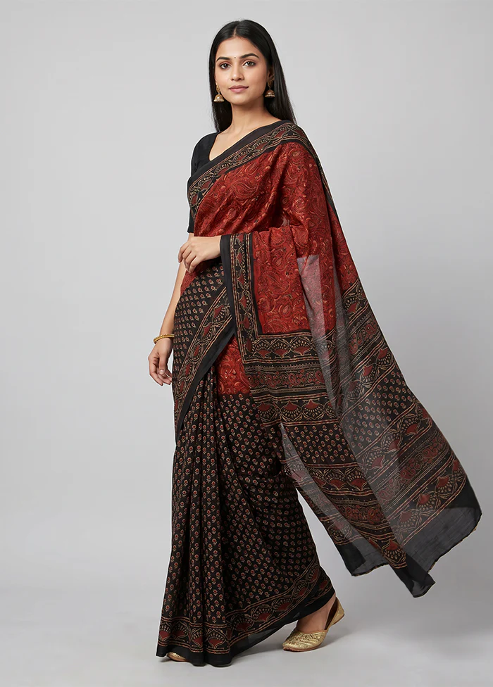 Maroon Chanderi Silk Saree With Blouse Piece