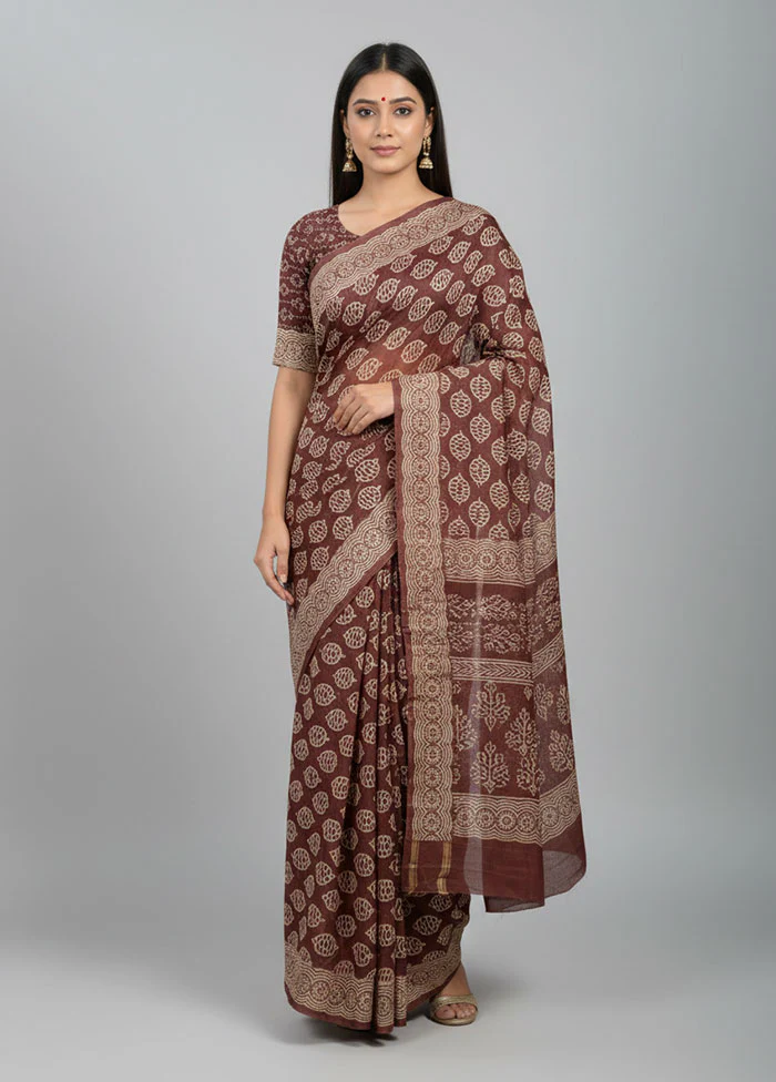 Maroon Chanderi Silk Saree With Blouse Piece