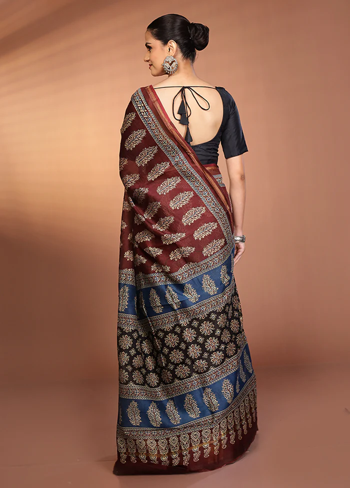 Maroon Chanderi Silk Saree With Blouse Piece - Image 3
