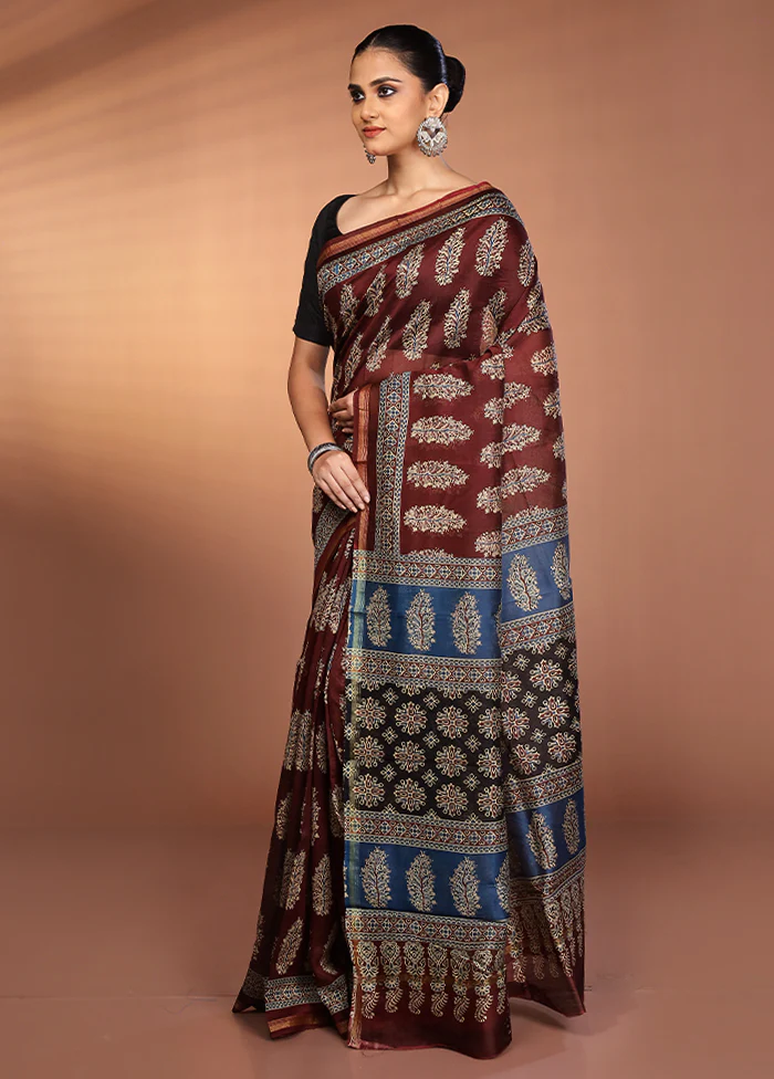 Maroon Chanderi Silk Saree With Blouse Piece - Image 4