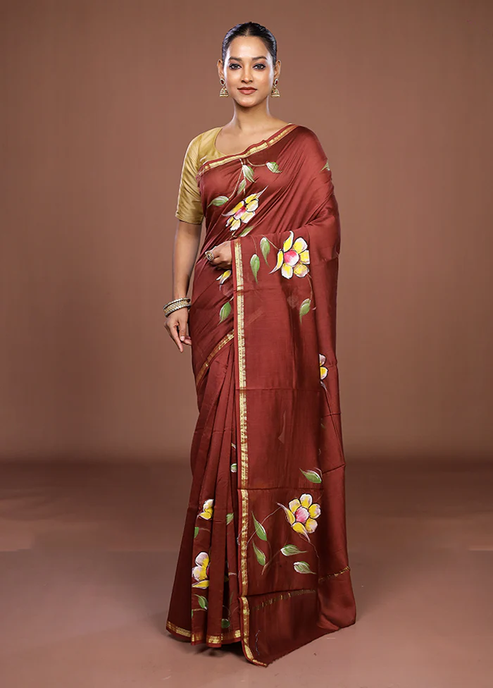 Brown Chanderi Silk Saree With Blouse Piece - Image 2