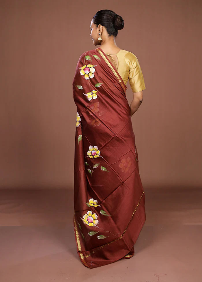 Brown Chanderi Silk Saree With Blouse Piece - Image 3