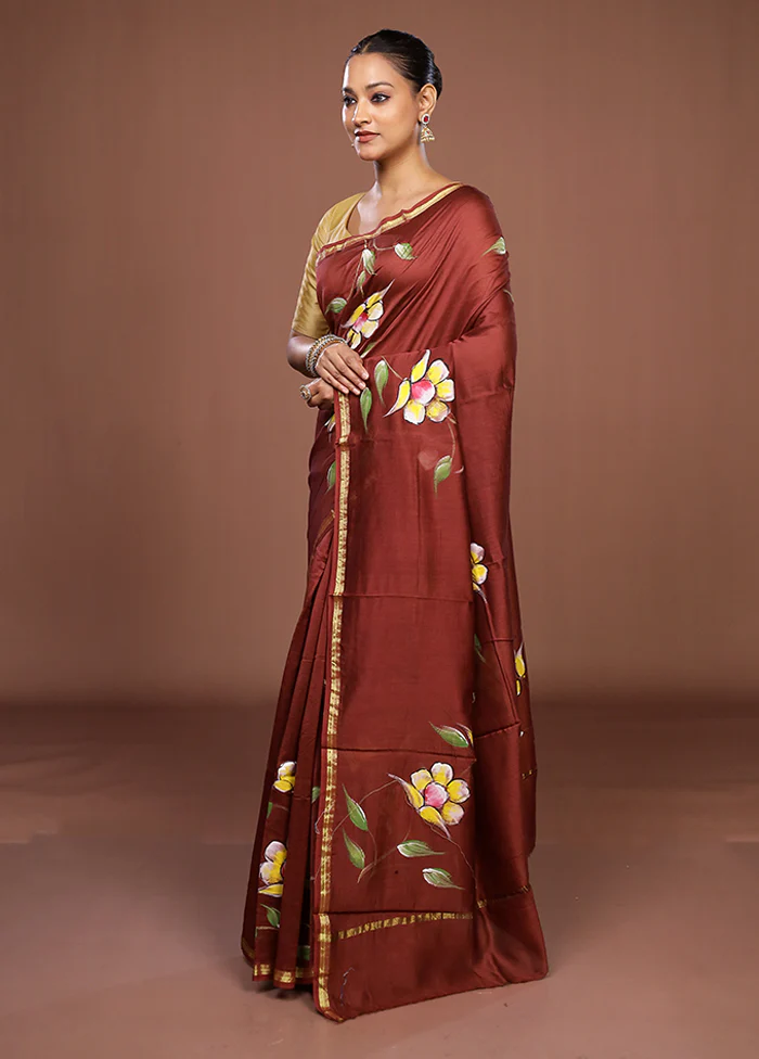 Brown Chanderi Silk Saree With Blouse Piece - Image 4