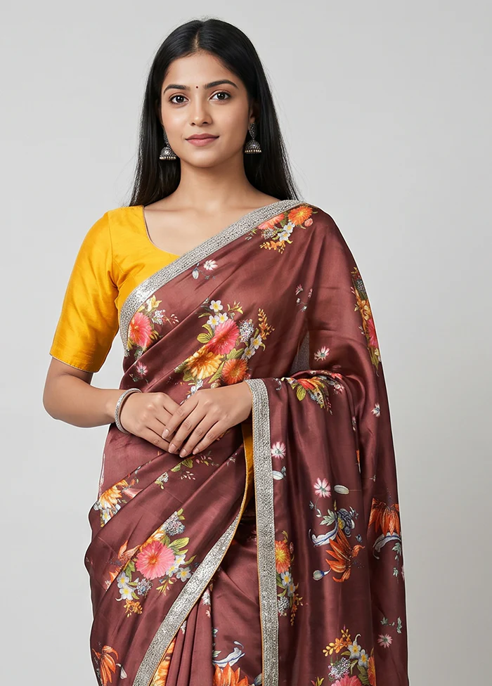 Maroon Chiffon Silk Saree With Blouse Piece - Image 2
