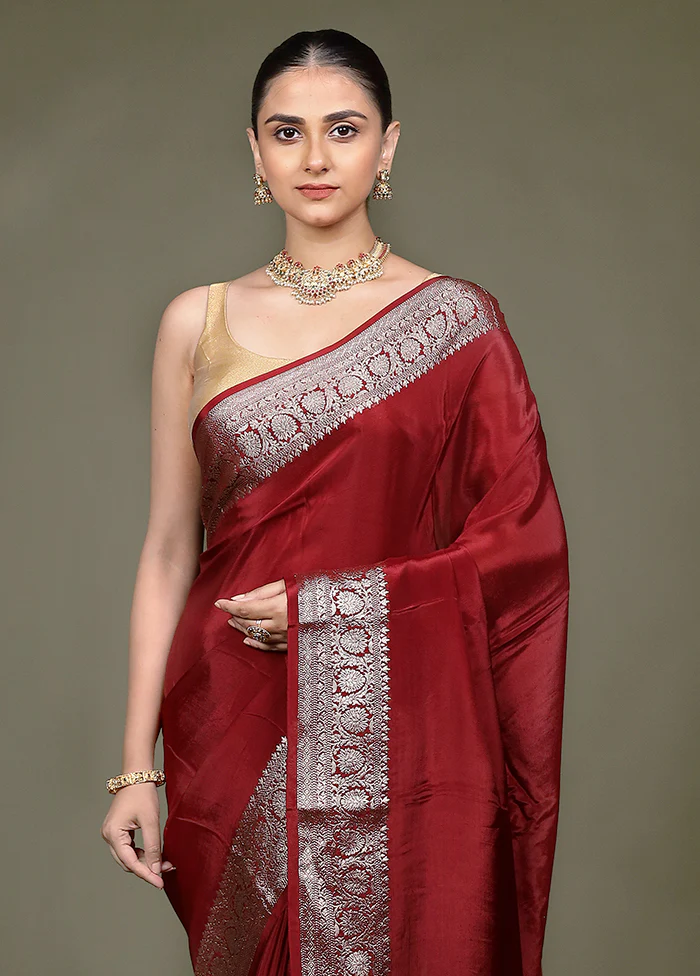 Maroon Chiffon Silk Saree With Blouse Piece