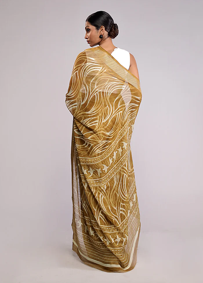 Green Chiffon Silk Saree With Blouse Piece - Image 3