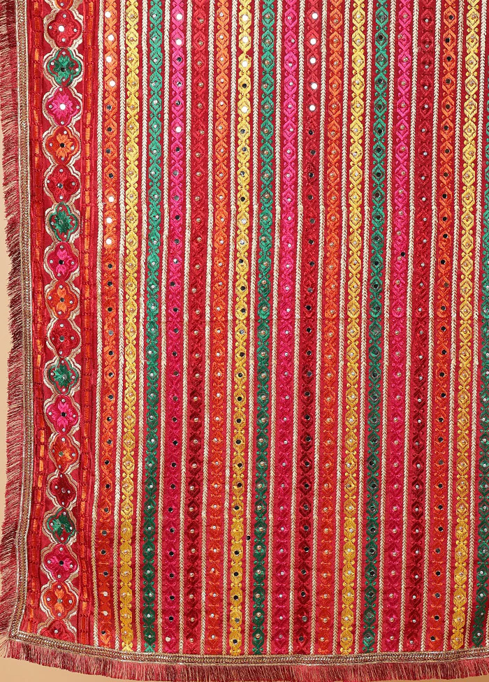 Maroon Chinon Phulkari Work Dupatta - Image 3