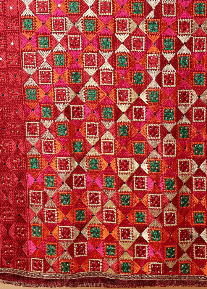 Maroon Chinon Phulkari Work Dupatta - Image 3