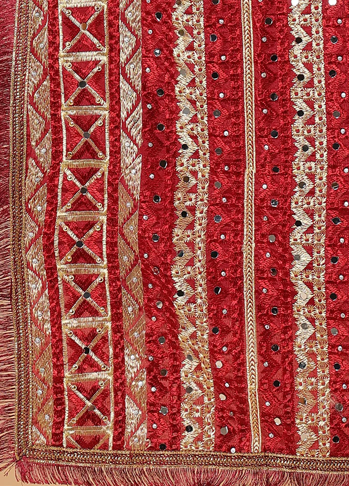 Maroon Chinon Phulkari Work Dupatta - Image 3