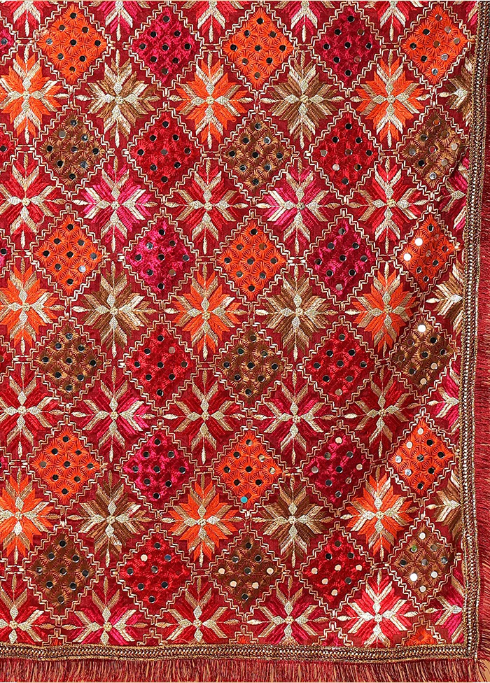 Maroon Chinon Phulkari Work Dupatta - Image 3