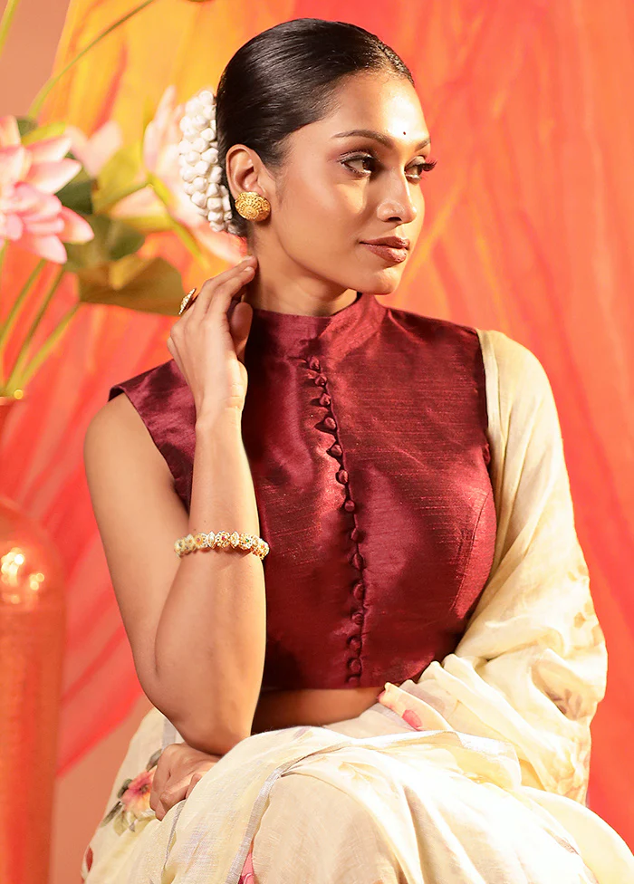 Maroon Collar Neck Designer Blouse - Image 3