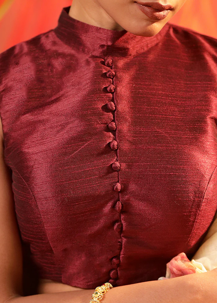 Maroon Collar Neck Designer Blouse - Image 4