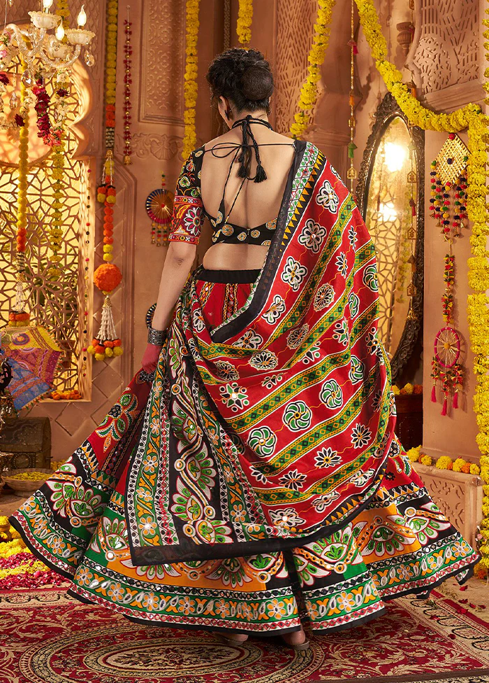 Maroon Cotton Dupatta Lehenga Set - Image 3