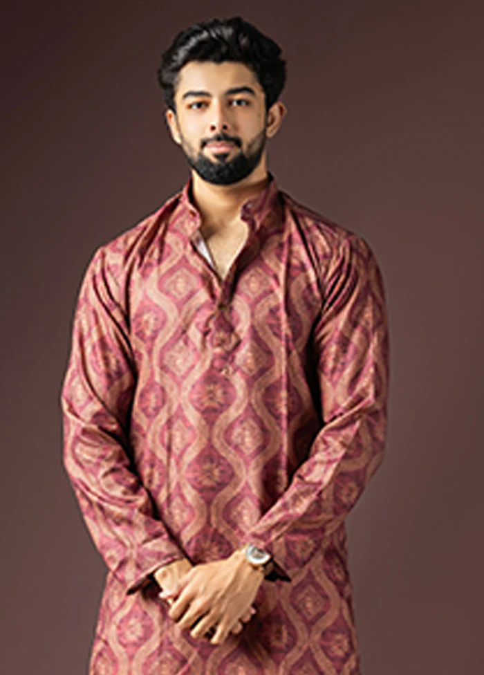Maroon Cotton Kurta & Pajama Set - Image 2