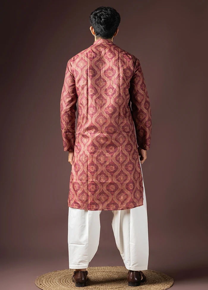 Maroon Cotton Kurta & Pajama Set - Image 3