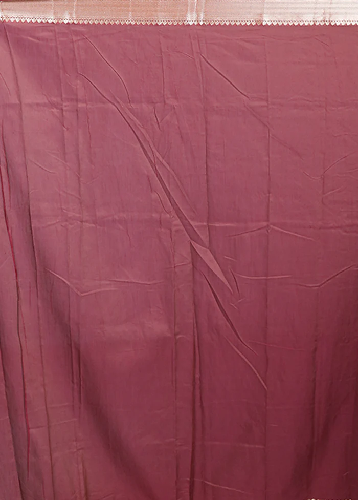 Maroon Cotton Saree With Blouse Piece - Image 5