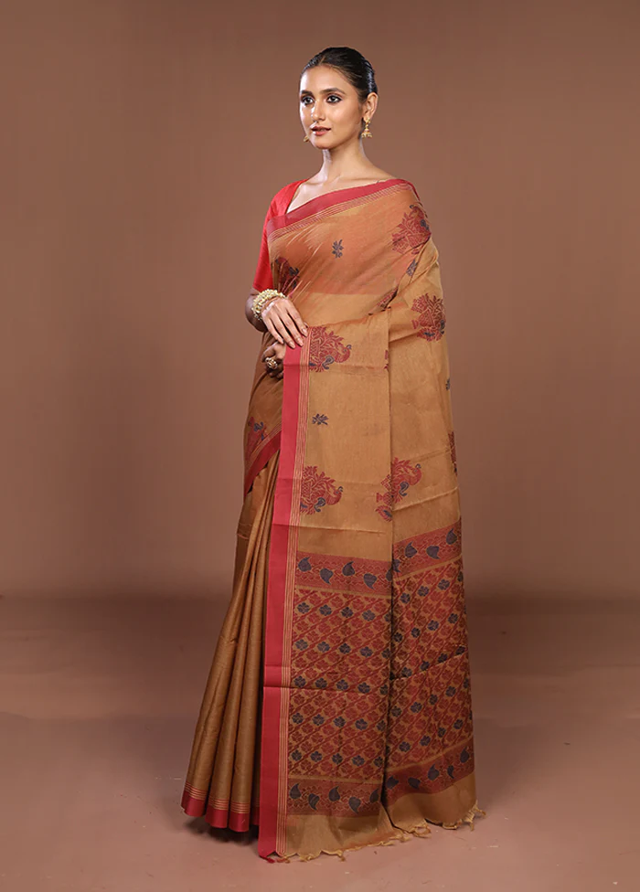 Maroon Cotton Saree With Blouse Piece - Image 4