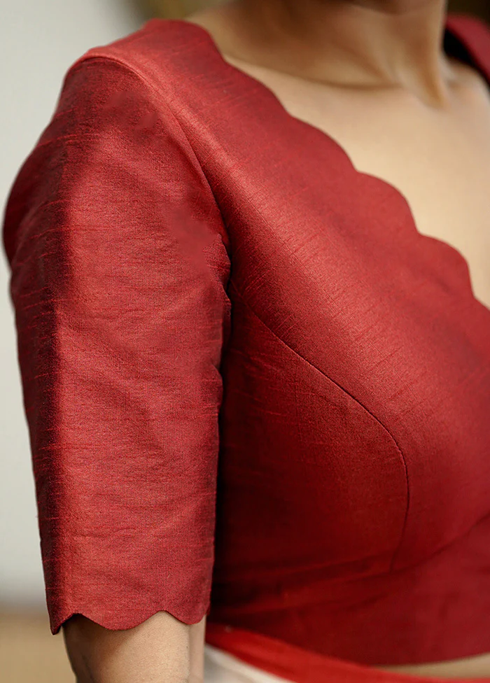 Maroon Dupion Silk Designer Blouse - Image 4