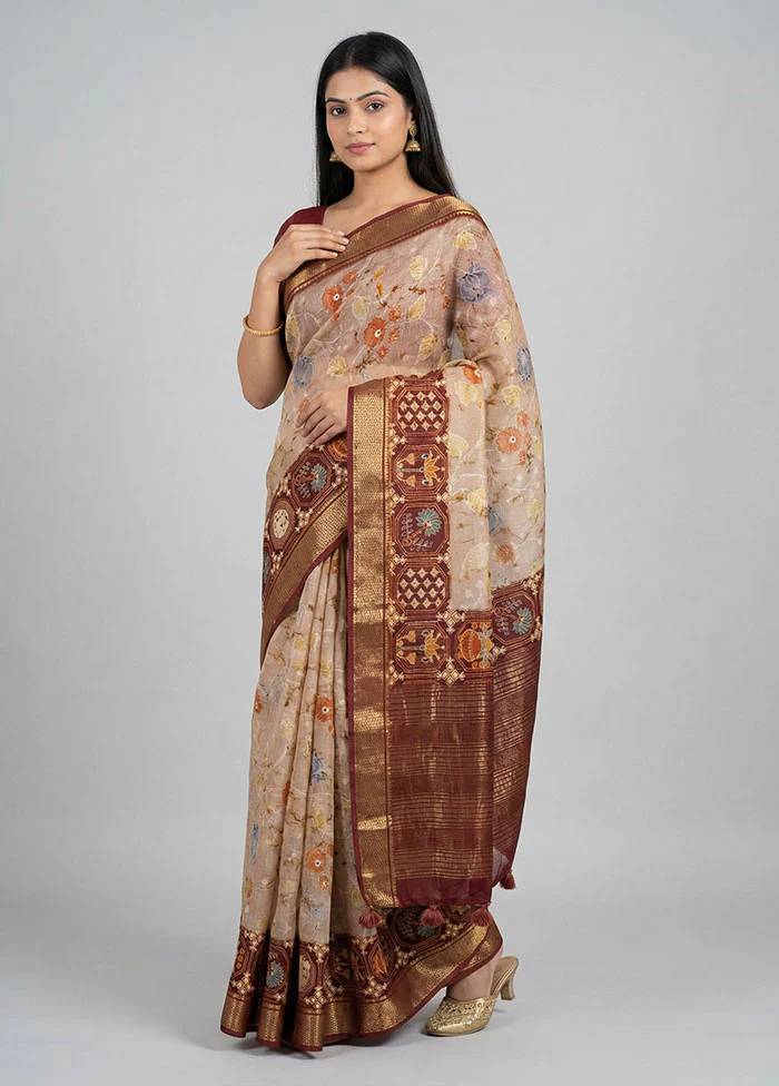Maroon Dupion Silk Saree With Blouse Piece