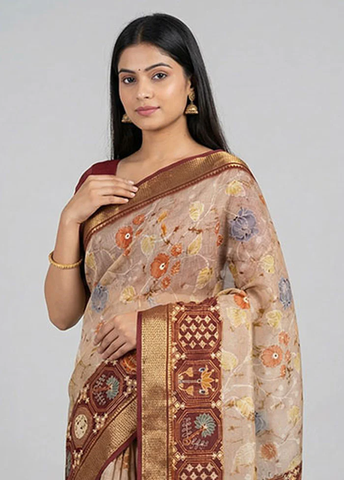 Maroon Dupion Silk Saree With Blouse Piece - Image 2