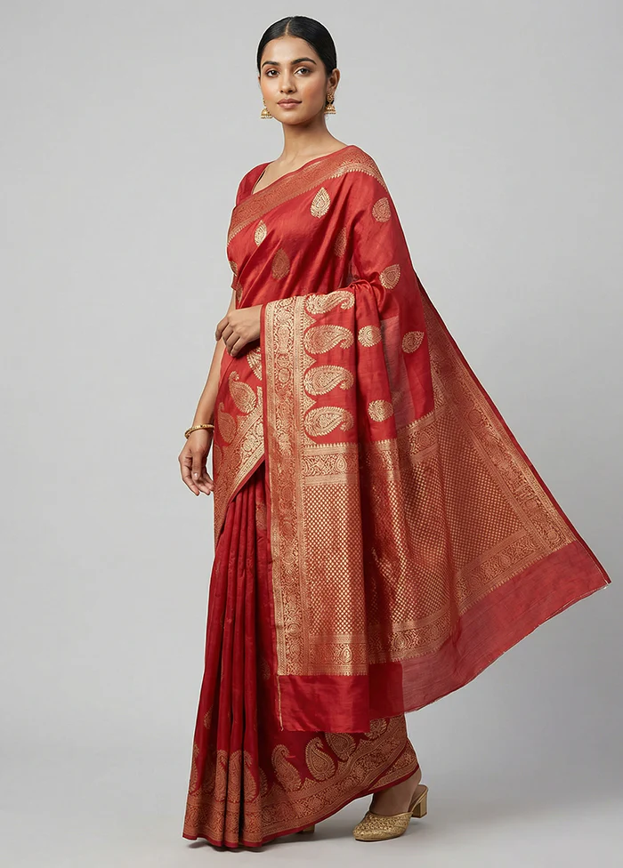 Maroon Dupion Silk Saree With Blouse Piece