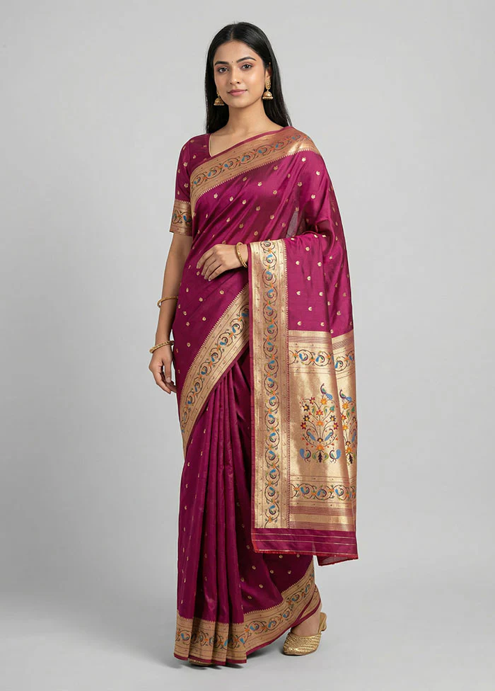Maroon Dupion Silk Saree With Blouse Piece