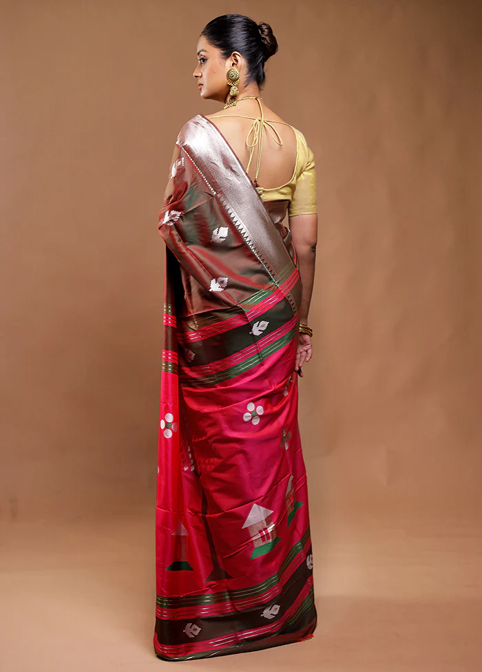Maroon Dupion Silk Saree With Blouse Piece - Image 3