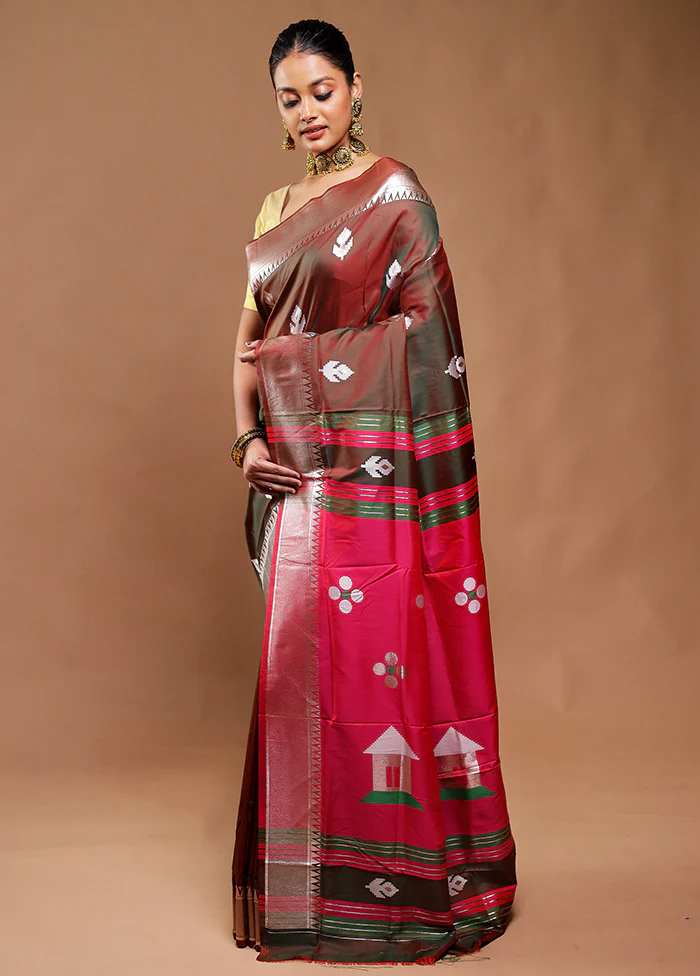 Maroon Dupion Silk Saree With Blouse Piece - Image 4