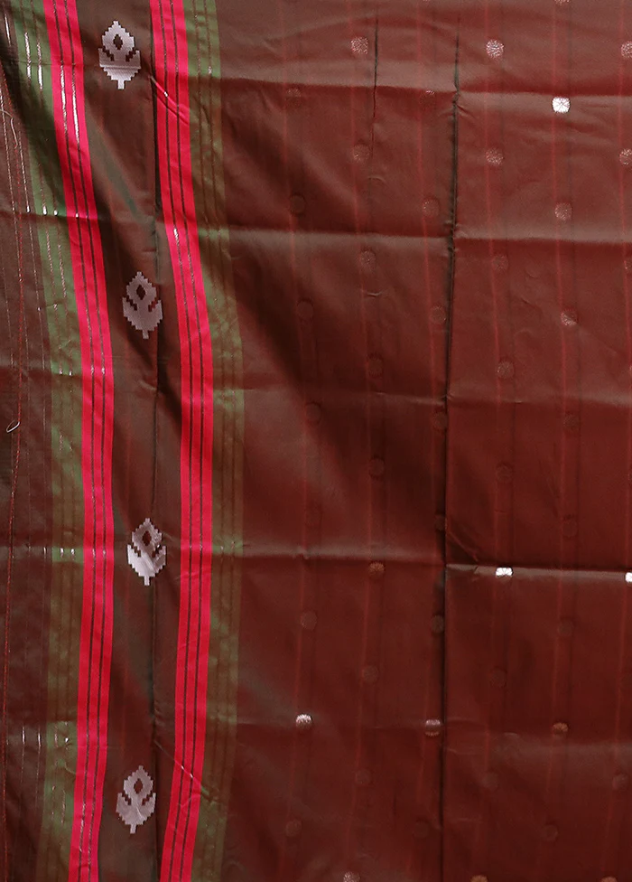 Maroon Dupion Silk Saree With Blouse Piece - Image 5