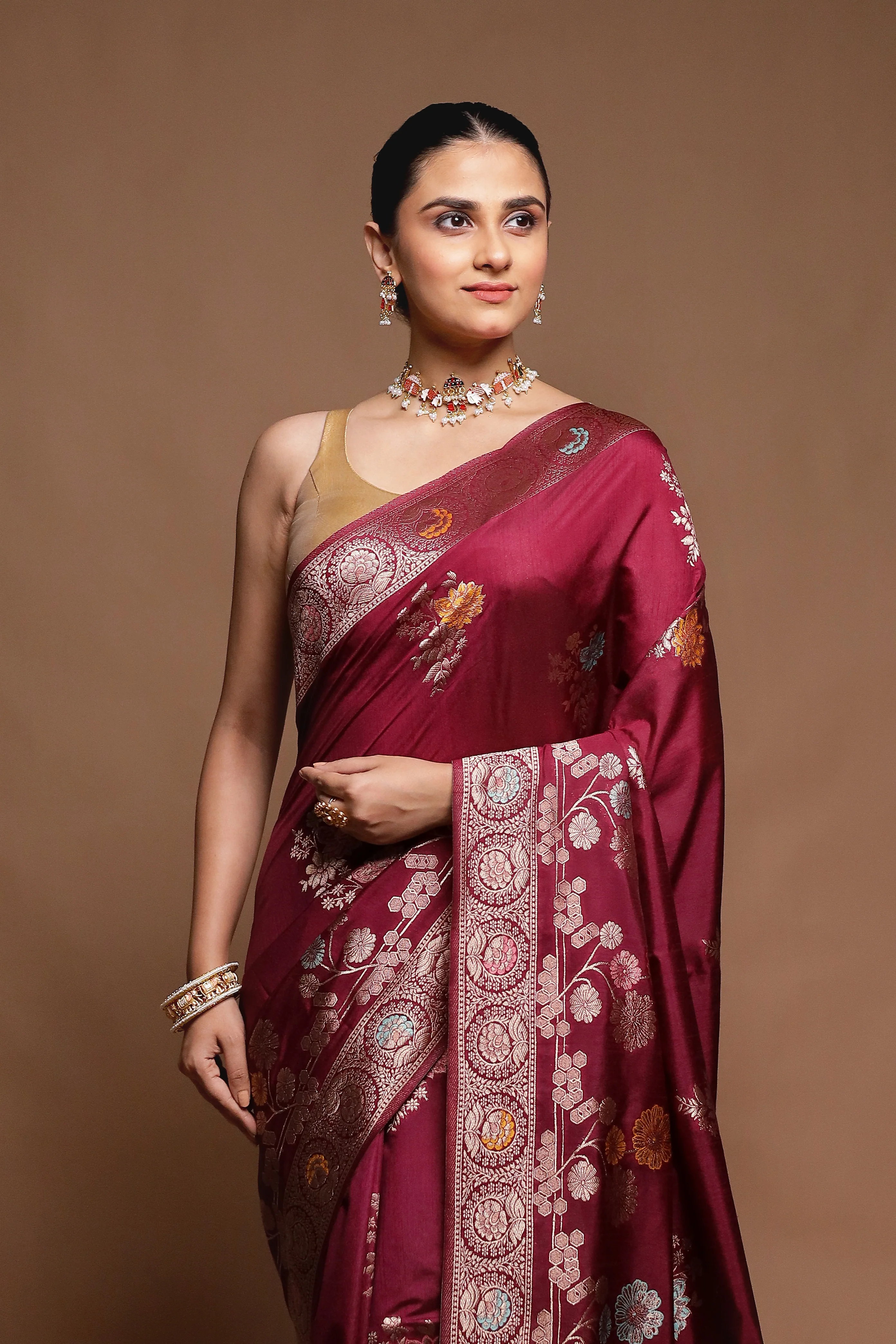 Maroon Dupion Silk Saree With Blouse Piece - Image 2