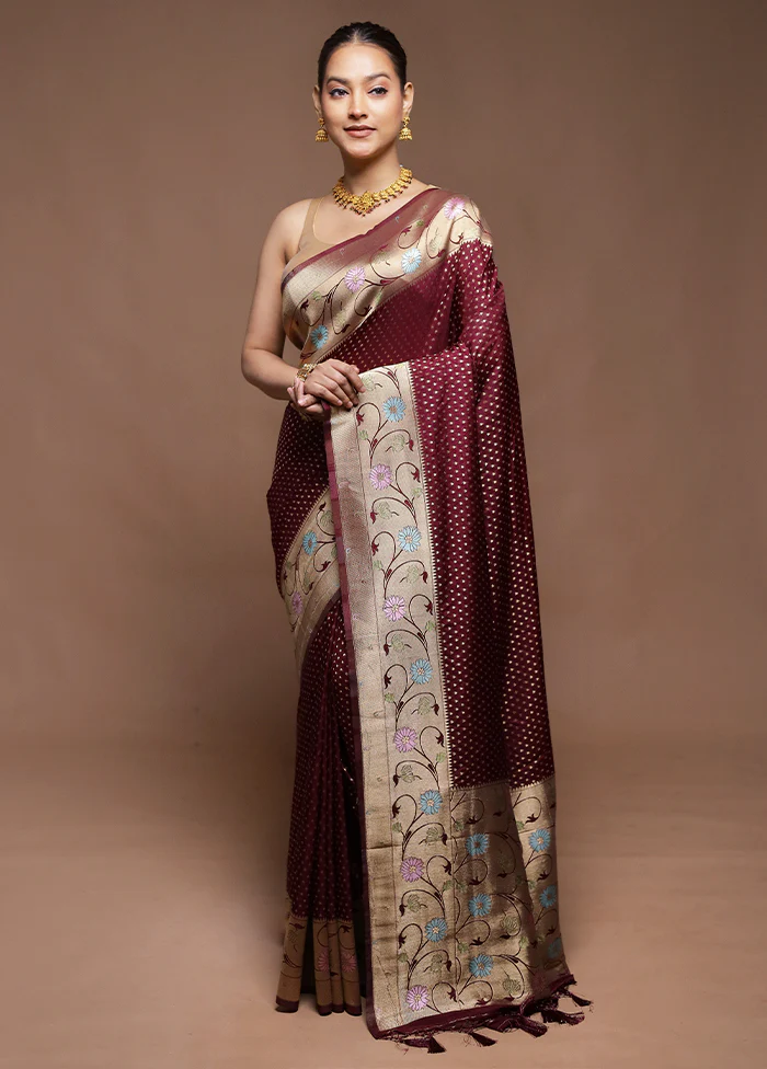 Maroon Dupion Silk Saree With Blouse Piece