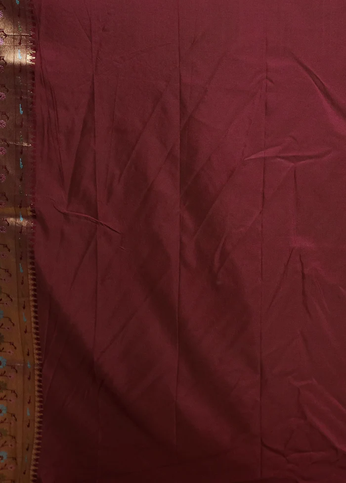 Maroon Dupion Silk Saree With Blouse Piece - Image 5