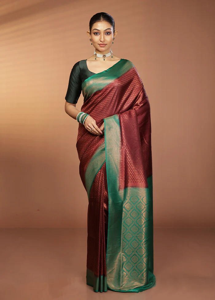 Brown Dupion Silk Saree With Blouse Piece - Image 2