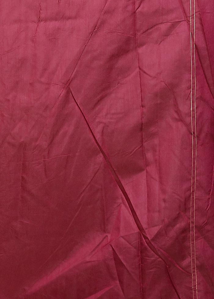 Maroon Dupion Silk Saree With Blouse Piece - Image 5
