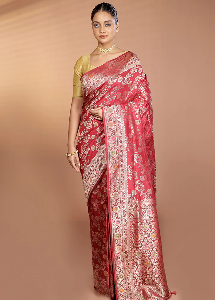 Maroon Dupion Silk Saree With Blouse Piece - Image 2