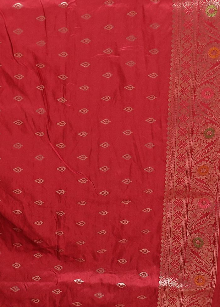 Maroon Dupion Silk Saree With Blouse Piece - Image 5