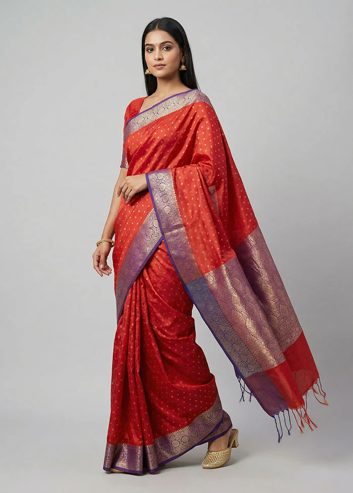 Maroon Dupion Silk Saree With Blouse Piece