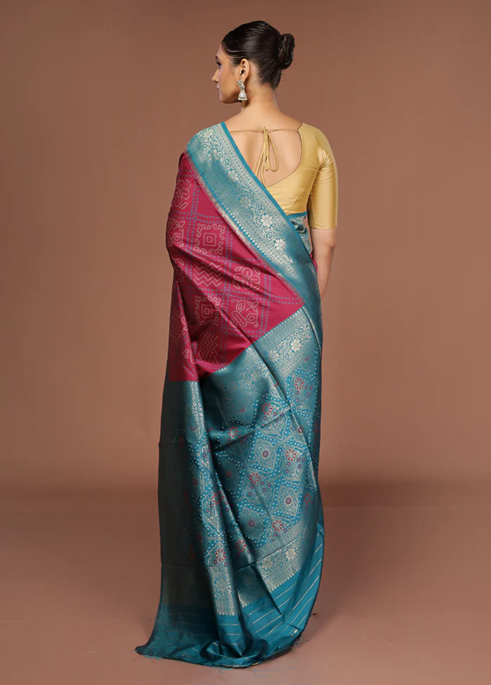 Maroon Dupion Silk Saree With Blouse Piece - Image 3