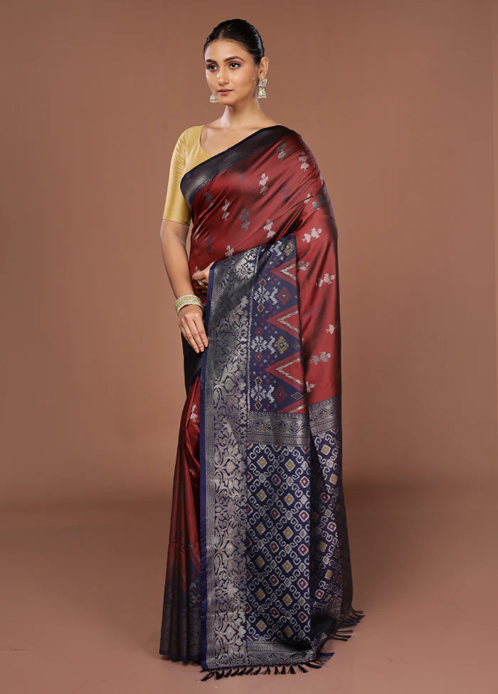 Maroon Dupion Silk Saree With Blouse Piece - Image 4