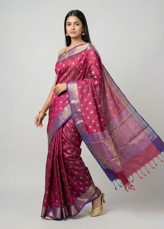 Maroon Dupion Silk Saree With Blouse Piece
