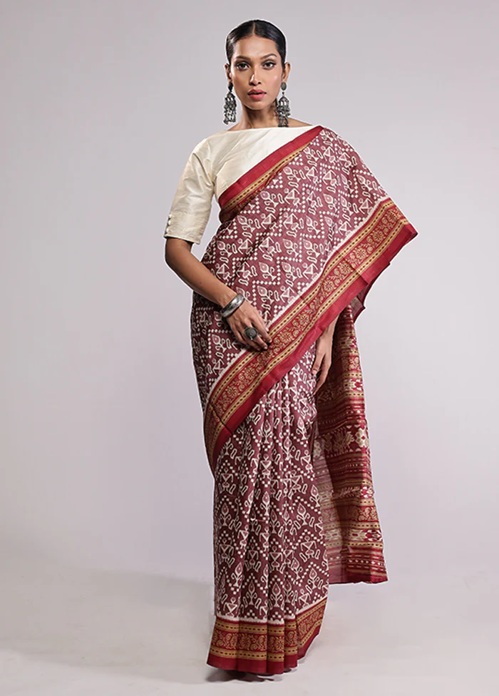 Maroon Dupion Silk Saree With Blouse Piece - Image 2