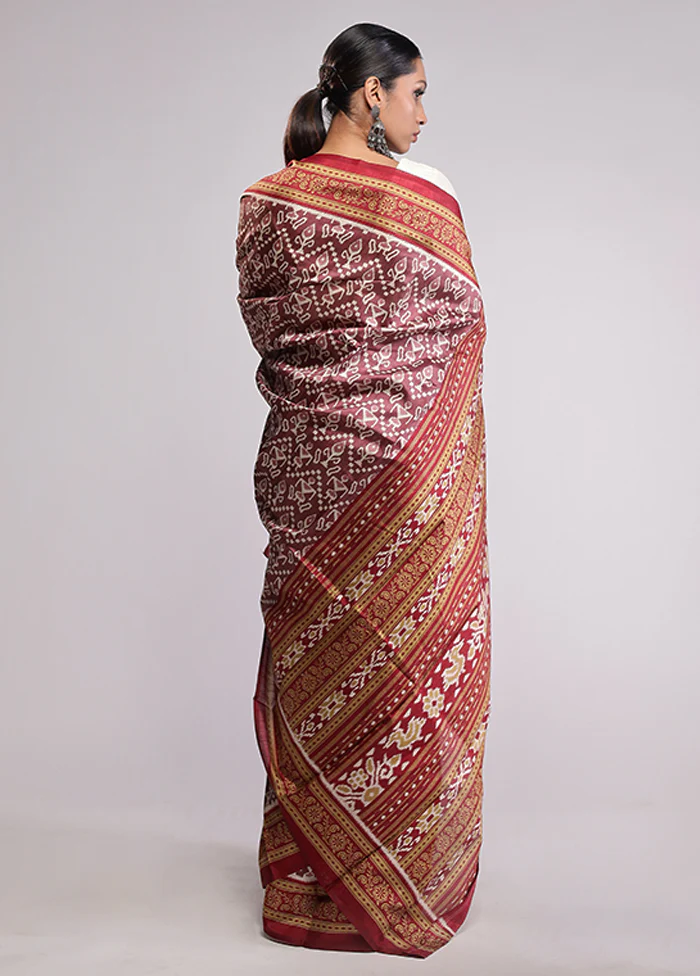 Maroon Dupion Silk Saree With Blouse Piece - Image 3