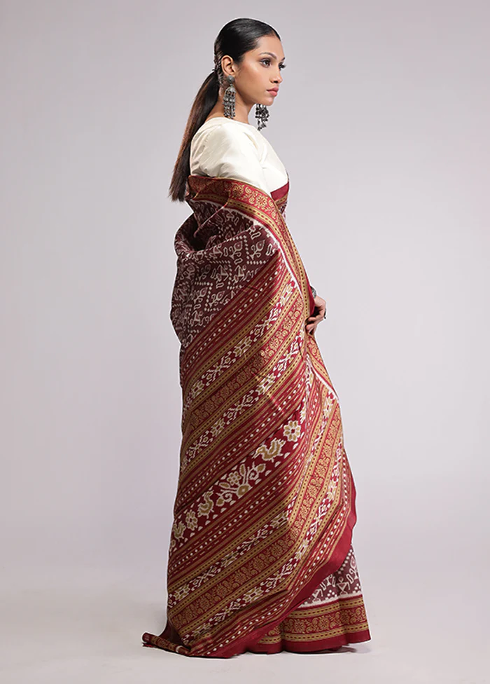 Maroon Dupion Silk Saree With Blouse Piece - Image 4