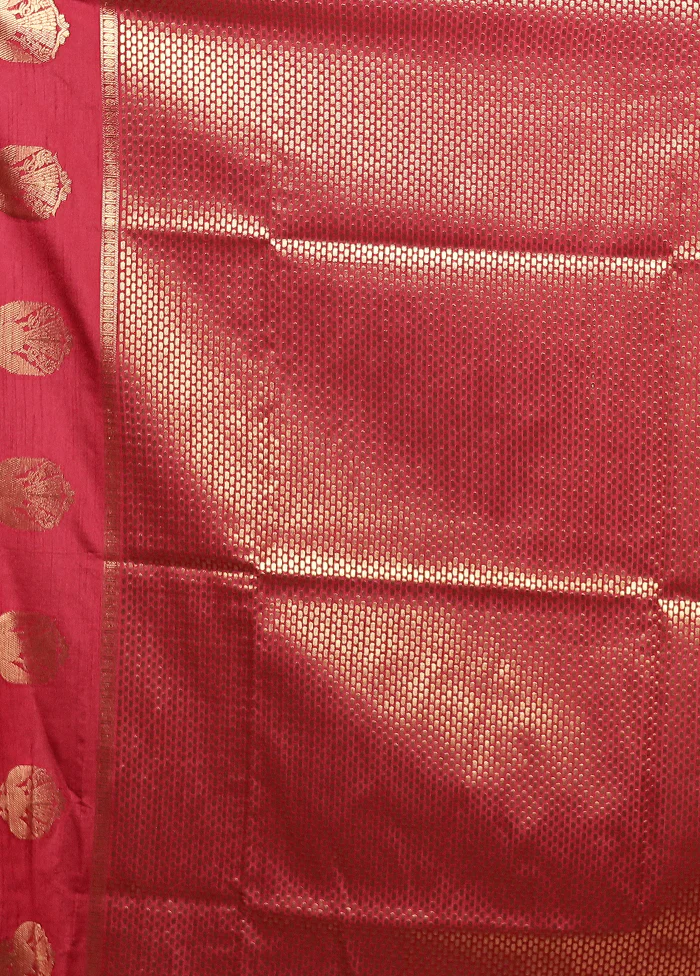 Maroon Dupion Silk Saree With Blouse Piece - Image 5