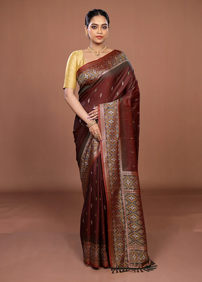 Maroon Dupion Silk Saree With Blouse Piece - Image 2