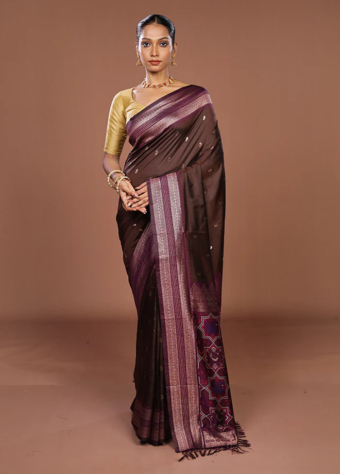 Maroon Dupion Silk Saree With Blouse Piece - Image 2